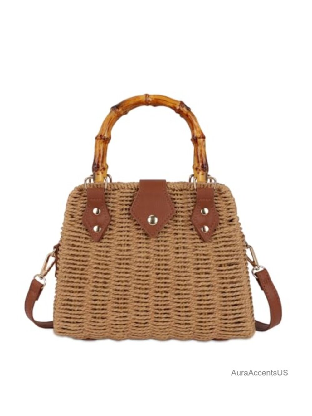 Handwoven Straw Crossbody Beach Bag Detachable Strap Women